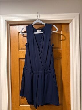 LOFT Navy Sleeveless Surplice Romper